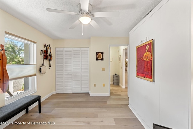 interior space with a healthy amount of sunlight, light wood-style flooring, and a textured ceiling