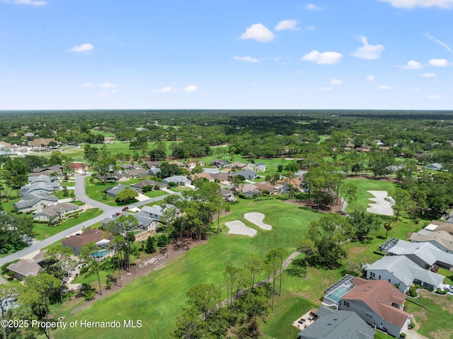 aerial view featuring golf course view and a residential view