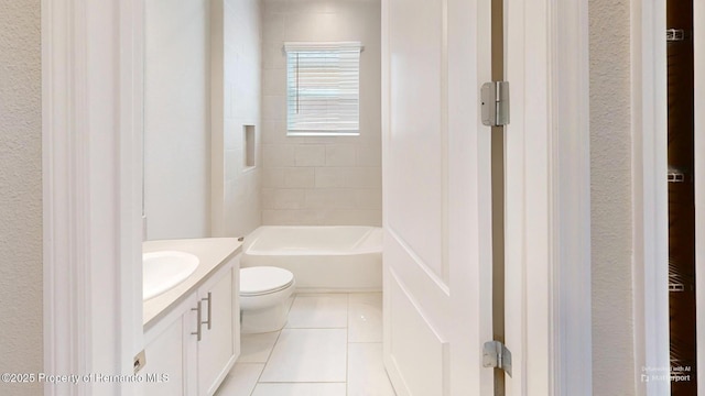 full bathroom with toilet, tile patterned flooring, and vanity