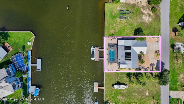 aerial view with a water view