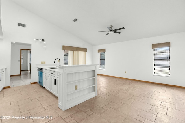 kitchen with light countertops, visible vents, a sink, and stainless steel dishwasher