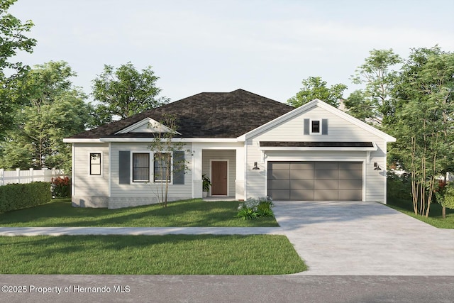 single story home featuring a front yard, driveway, and fence