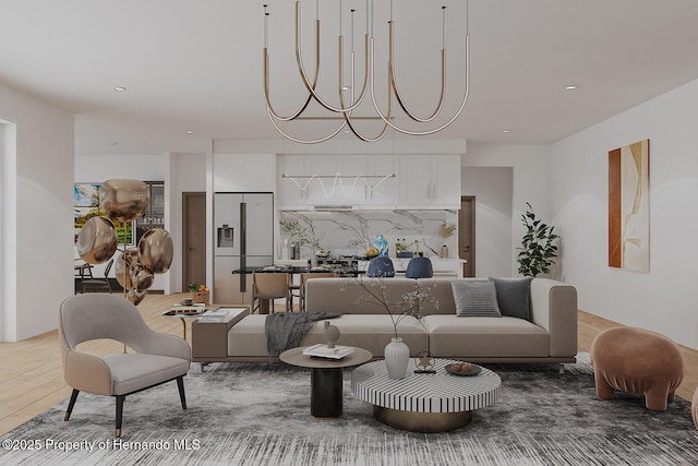 living area with recessed lighting and wood finished floors