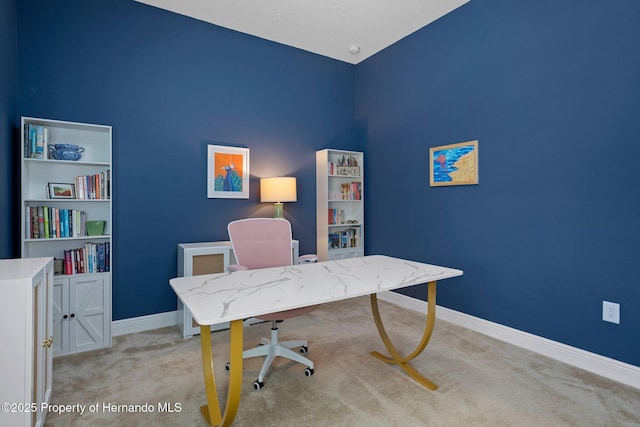 office area with baseboards and light colored carpet