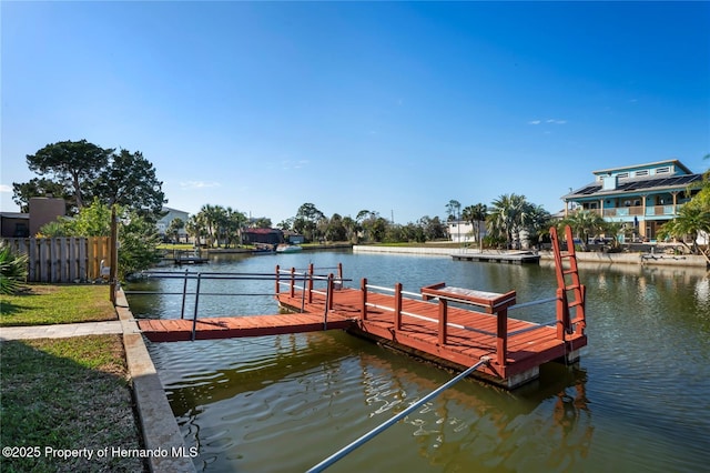 dock area with a water view