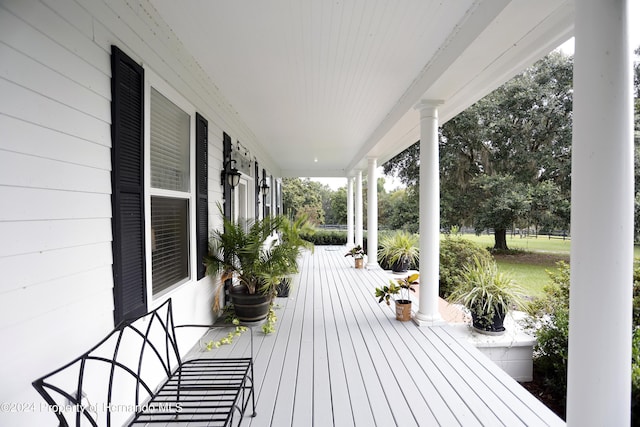 wooden deck with covered porch