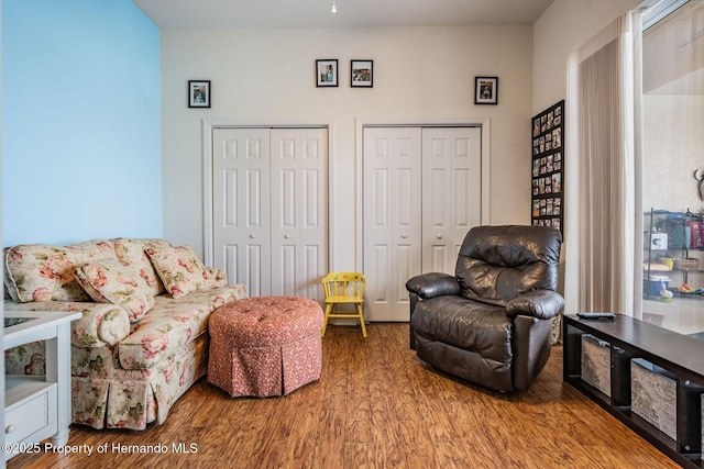 living area with wood finished floors