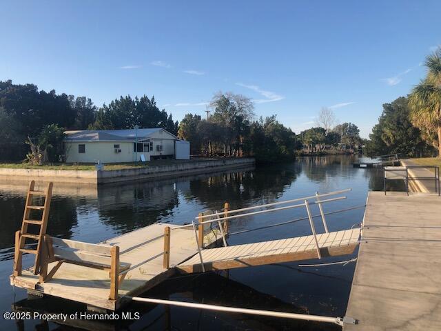 view of dock with a water view