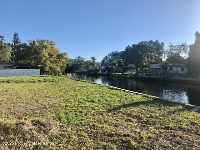 view of yard with a water view