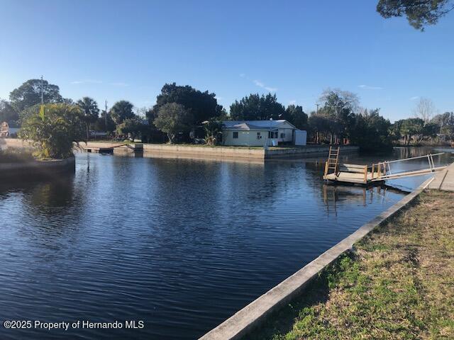 view of water feature with a boat dock