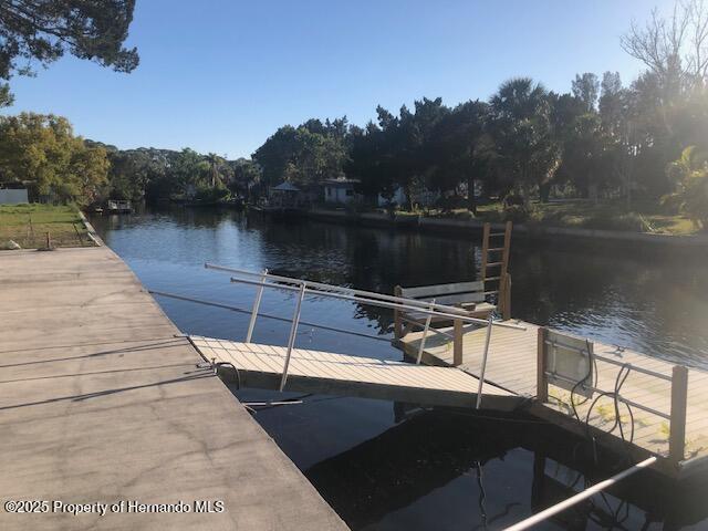 view of dock with a water view