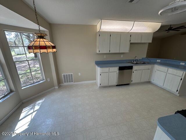 kitchen featuring visible vents, a healthy amount of sunlight, a sink, and stainless steel dishwasher