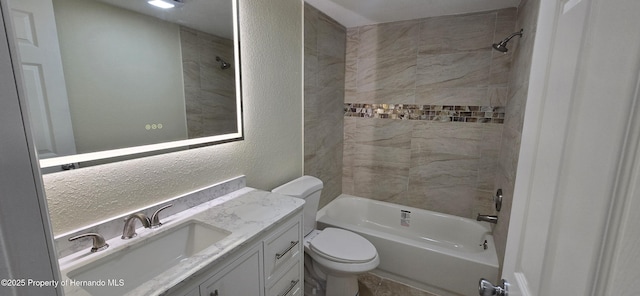 16402 Killearn Ln, Spring Hill Pasco, FL 34610 - full bathroom featuring vanity, a textured wall, toilet, and  shower combination