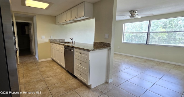 16402 Killearn Ln, Spring Hill Pasco, FL 34610 - kitchen featuring dishwasher, ceiling fan, plenty of natural light, and white cabinetry