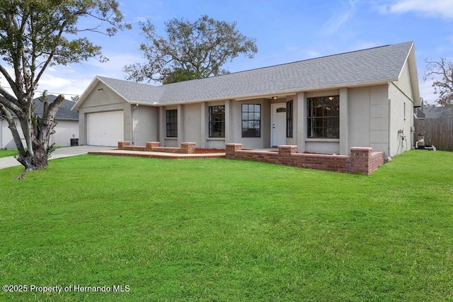 11080 Marquette St, Spring Hill, FL 34609 - single story home featuring concrete driveway, a front lawn, a garage, fence, and a shingled roof