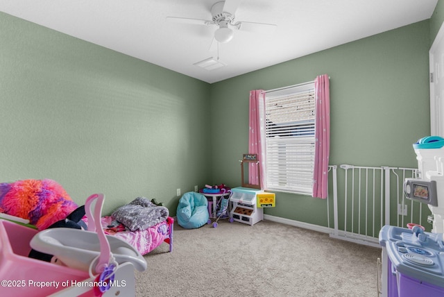 1018 Stratton Ave, Spring Hill, FL 34609 - rec room with a ceiling fan, carpet, and baseboards