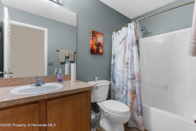 1018 Stratton Ave, Spring Hill, FL 34609 - full bathroom with a textured wall, toilet, shower / tub combo, and vanity