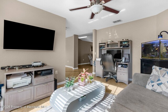 1018 Stratton Ave, Spring Hill, FL 34609 - living area with a ceiling fan, light tile patterned floors, baseboards, and visible vents