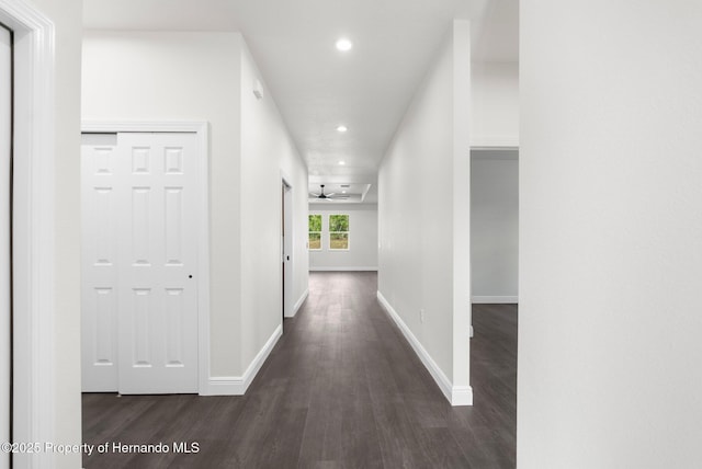 16043 Penn State Rd, Weeki Wachee, FL 34614 - corridor with dark wood-type flooring, recessed lighting, and baseboards