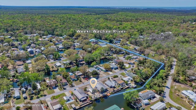 6448-2 W Richard Dr, Weeki Wachee, FL 34607 - aerial view of property and surrounding area with a forest, nearby suburban area, and a large body of water