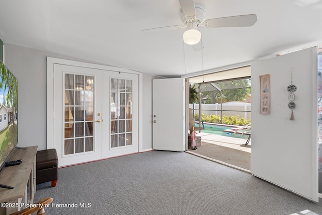 9414 Northcliffe Blvd, Spring Hill, FL 34606 - interior space featuring french doors, a ceiling fan, and carpet floors