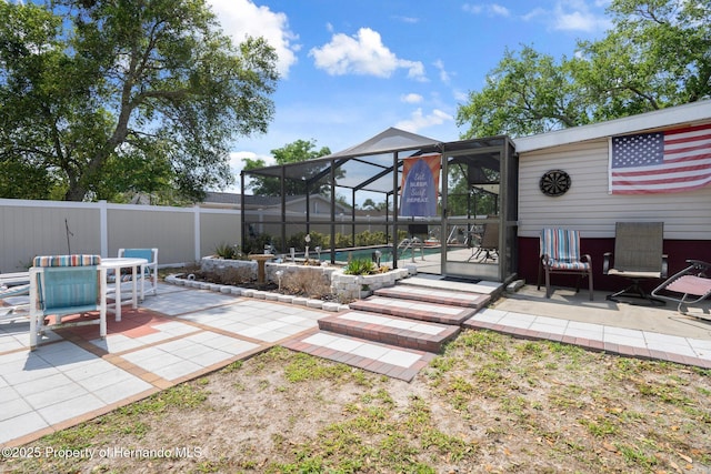 9414 Northcliffe Blvd, Spring Hill, FL 34606 - view of yard featuring a lanai, a patio, an outdoor pool, and fence