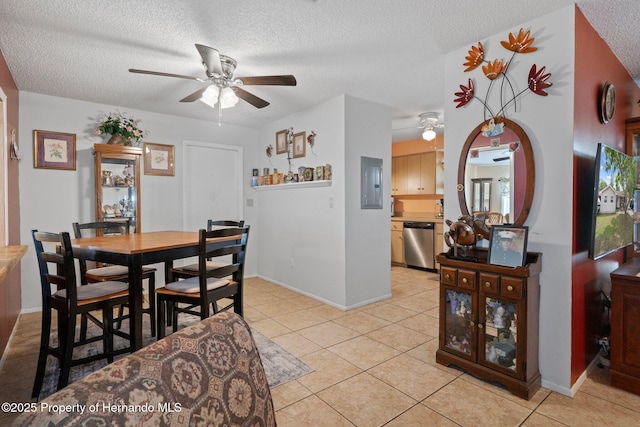 9414 Northcliffe Blvd, Spring Hill, FL 34606 - dining room with baseboards, a ceiling fan, light tile patterned flooring, and a textured ceiling