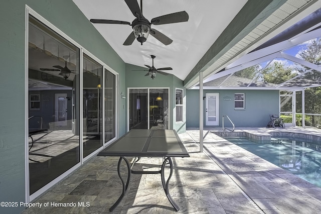 17364 Mediterranean Cir, Brooksville, FL 34614 - view of patio with an outdoor pool, a ceiling fan, and glass enclosure