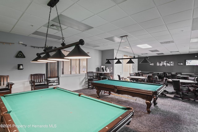 11250 Hollander Ave, Hudson, FL 34667 - playroom with carpet floors, a paneled ceiling, pool table, and visible vents