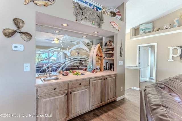4285 Flexer Dr, Hernando Beach, FL 34607 - bar with recessed lighting, a sink, wood finished floors, and baseboards