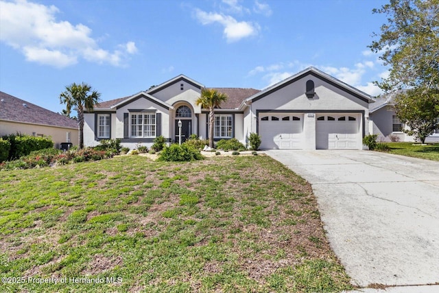 262 W Romany Loop, Beverly Hills, FL 34465 - ranch-style home featuring an attached garage, a front lawn, stucco siding, and concrete driveway