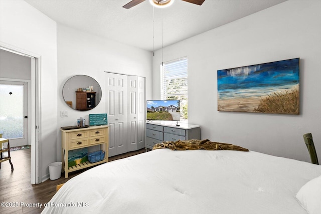 262 W Romany Loop, Beverly Hills, FL 34465 - bedroom featuring a ceiling fan, baseboards, dark wood-type flooring, and a closet