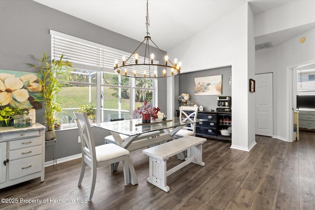 262 W Romany Loop, Beverly Hills, FL 34465 - dining area featuring baseboards, dark wood-style flooring, a chandelier, and visible vents