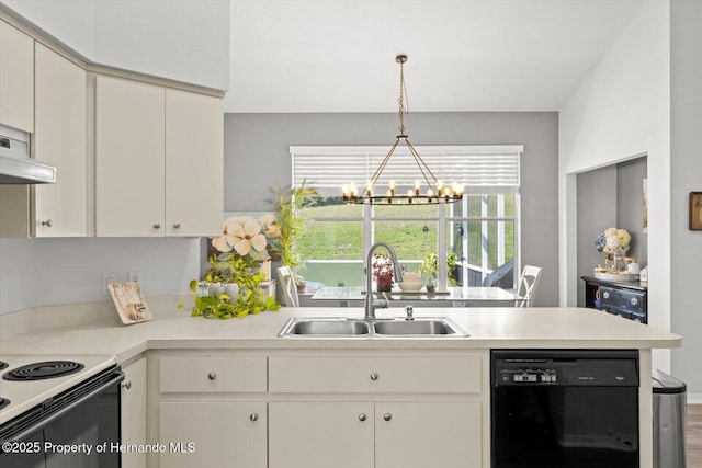 262 W Romany Loop, Beverly Hills, FL 34465 - kitchen featuring electric stove, a sink, a chandelier, light countertops, and black dishwasher