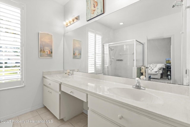 262 W Romany Loop, Beverly Hills, FL 34465 - full bathroom featuring tile patterned flooring, a sink, a shower stall, and a healthy amount of sunlight