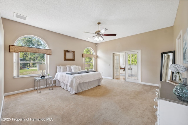 4469 Lake In The Woods Dr, Weeki Wachee, FL 34607 - bedroom with a textured ceiling, carpet flooring, multiple windows, and baseboards