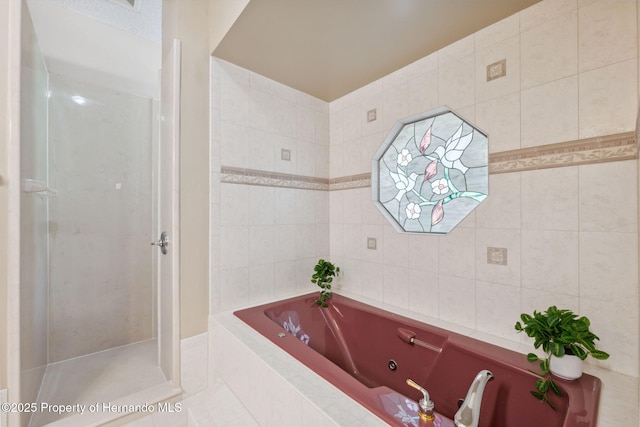4469 Lake In The Woods Dr, Weeki Wachee, FL 34607 - full bathroom with a shower stall and a jetted tub