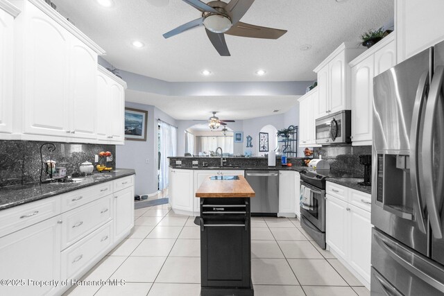 9208 Butler Blvd, Weeki Wachee, FL 34613 - kitchen featuring recessed lighting, a sink, ceiling fan, a peninsula, and appliances with stainless steel finishes
