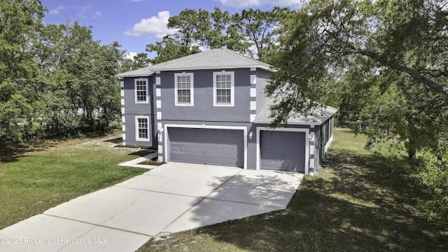 11257 Persimmon Ave, Weeki Wachee, FL 34614 - view of front of home featuring stucco siding, a shingled roof, a garage, driveway, and a front lawn