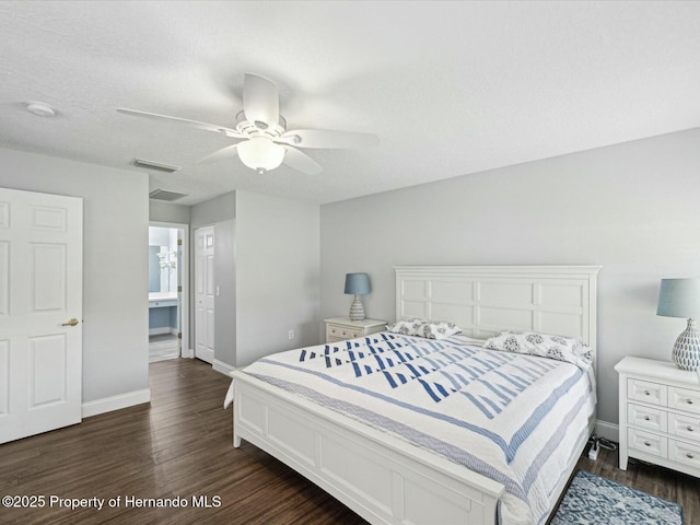 18441 Whitacre Cir, Hudson, FL 34667 - bedroom with baseboards, visible vents, ceiling fan, and dark wood-style flooring