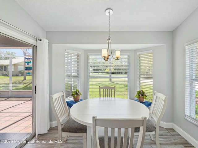 18441 Whitacre Cir, Hudson, FL 34667 - dining space featuring an inviting chandelier, wood finished floors, and baseboards
