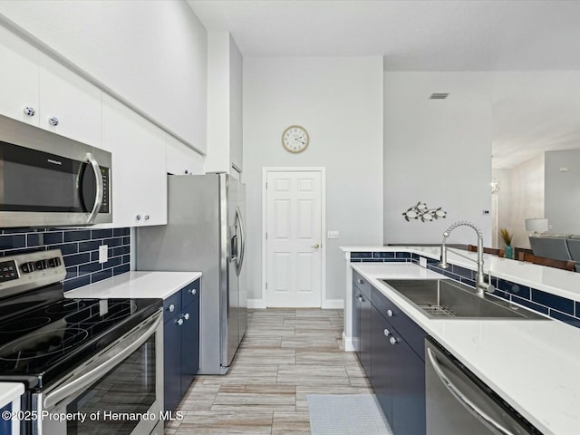 18441 Whitacre Cir, Hudson, FL 34667 - kitchen featuring white cabinets, a sink, visible vents, stainless steel appliances, and backsplash