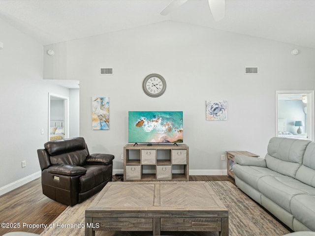 18441 Whitacre Cir, Hudson, FL 34667 - living area featuring visible vents, a ceiling fan, and baseboards