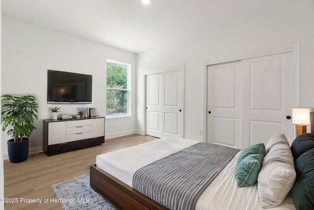 14042 Amero Ln, Spring Hill, FL 34609 - bedroom with two closets, light wood-style flooring, and baseboards
