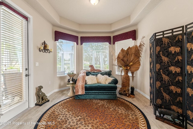 sitting room featuring baseboards and light wood-style flooring