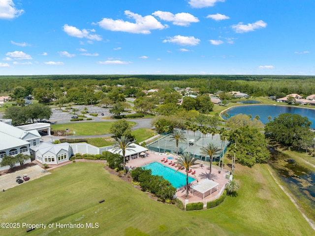 aerial view with a water view