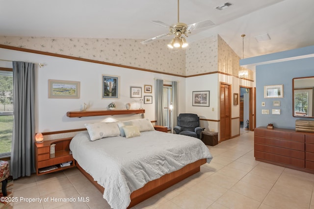 7353 Dogwood, Spring Hill, FL 34607 - bedroom with multiple windows, visible vents, wallpapered walls, and light tile patterned flooring