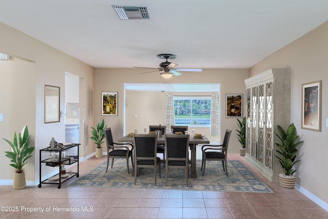 4446 San Juan Dr, Hernando Beach, FL 34607 - dining space featuring ceiling fan, baseboards, and tile patterned floors