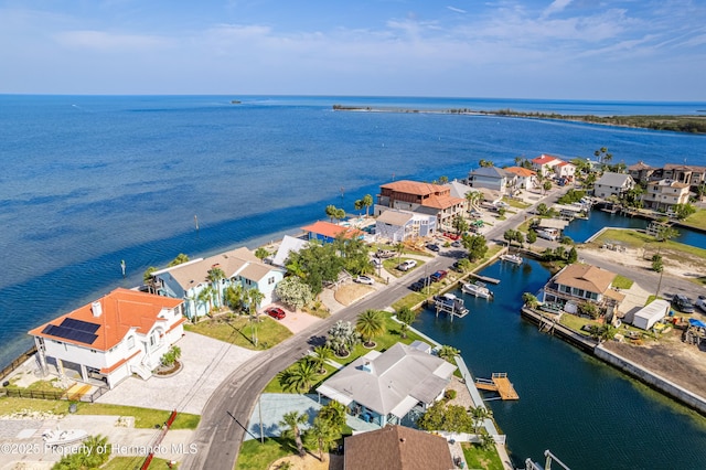 aerial perspective of suburban area with a large body of water