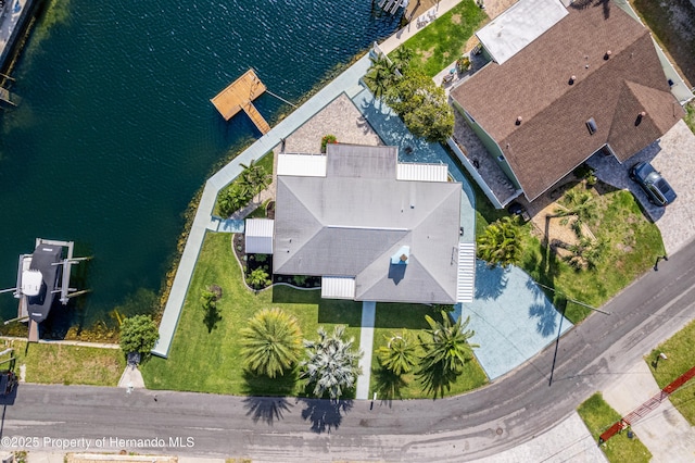 aerial view of a nearby body of water